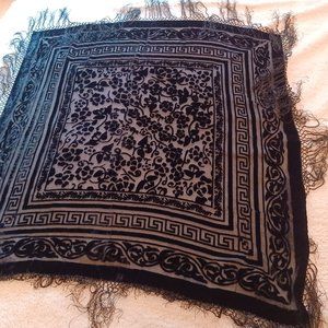 Black burnt velvet scarf with fringe - New